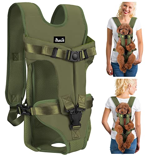 Lukovee Hunderucksack, Beinfreiheit, leicht anzuziehen, für kleine und mittelgroße Hunde, verstellbar, freihändig, Brusttrage für Wandern, Radfahren (Grün, S) von Lukovee