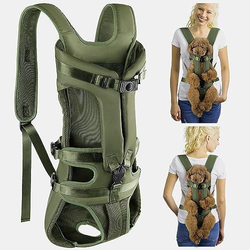 Lukovee Hunderucksack, Beinfreiheit, leicht anzuziehen, für kleine und mittelgroße Hunde, verstellbar, freihändig, Brusttrage für Wandern, Radfahren (Grün, XL) von Lukovee