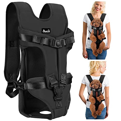 Lukovee Hunderucksack, Beinfreiheit, leicht anzuziehen, für kleine und mittelgroße Hunde, verstellbar, freihändig, Brusttrage für Wandern, Radfahren (Schwarz, S) von Lukovee