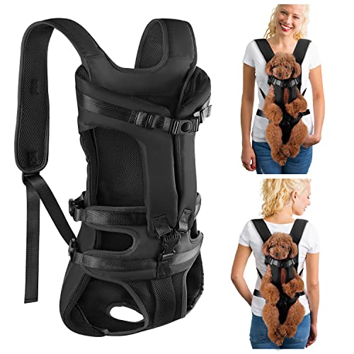Lukovee Hunderucksack, Beinfreiheit, leicht anzuziehen, für kleine und mittelgroße Hunde, verstellbar, freihändig, Brusttrage für Wandern, Radfahren (Schwarz, XL) von Lukovee