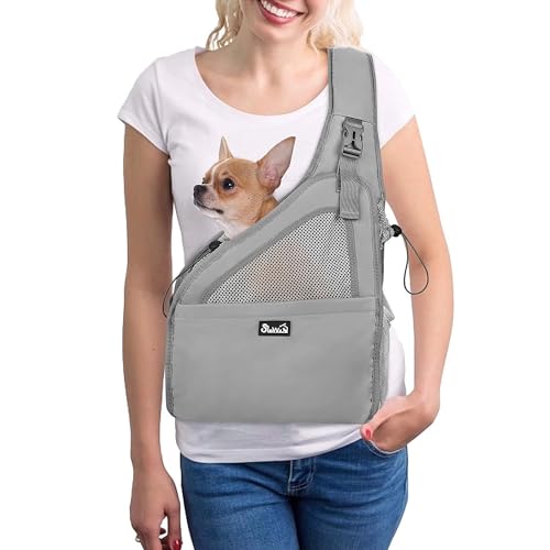 Lukovee Hundeschlinge für kleine Hunde, harte Unterseite und verstellbarer, weich gepolsterter Schulterriemen, Hundetragetasche mit Knopfverschluss und Reißverschlusstaschen (für Haustiere bis zu 2,7 von Lukovee