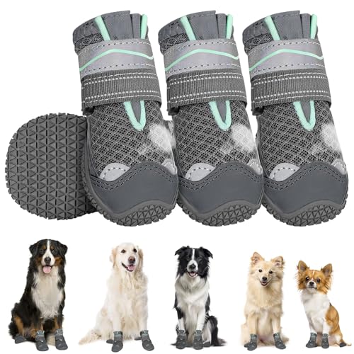Lukovee Hundeschuhe, atmungsaktive Hundeschuhe für große, mittelgroße und kleine Hunde, Sommer, heißer Gehweg, verstellbar, rutschfester Gummi-Potenschutz für Hartholzböden, Spaziergänge im Freien von Lukovee