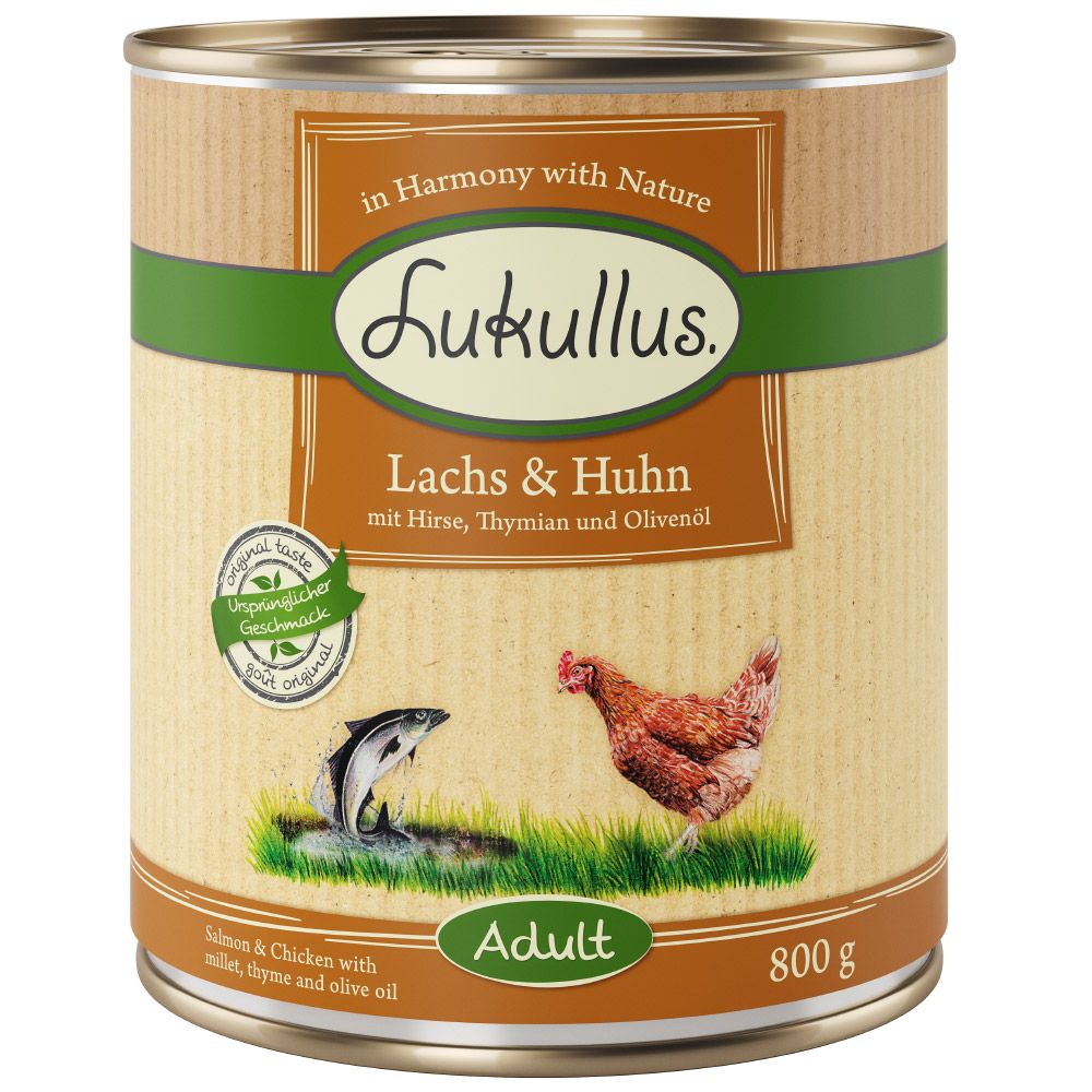 10 + 2 gratis! 12 x 800 g Lukullus Naturkost Adult Adult Lachs & Huhn 10 + 2 gratis! 12 x 800 g Lukullus Naturkost Adult Adult Lachs & Huhn von Lukullus