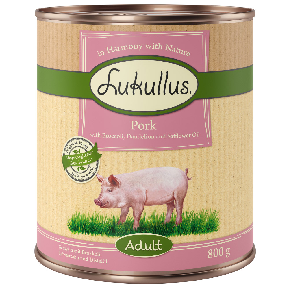 10 + 2 gratis! 12 x 800 g Lukullus Naturkost Adult Adult Schwein (getreidefrei) von Lukullus