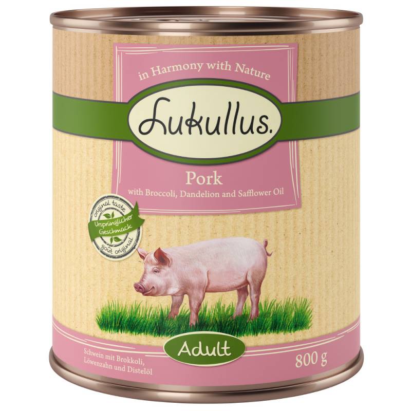 10 + 2 gratis! 12 x 800 g Lukullus Naturkost Adult Adult Schwein (getreidefrei) von Lukullus