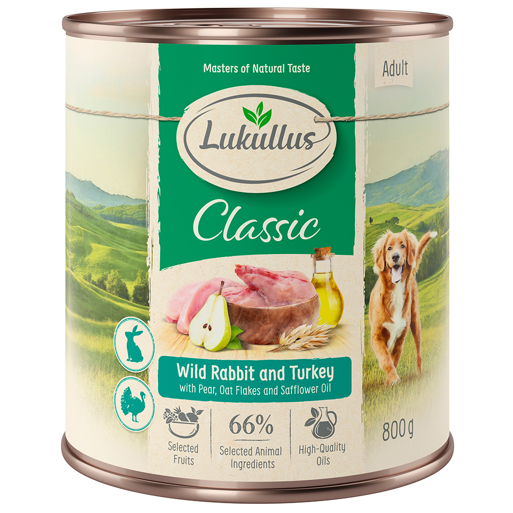 10 + 2 gratis! 12 x 800 g Lukullus Naturkost Adult Adult Wildkaninchen & Truthahn 10 + 2 gratis! 12 x 800 g Lukullus Naturkost Adult Adult Wildkaninchen & Truthahn von Lukullus