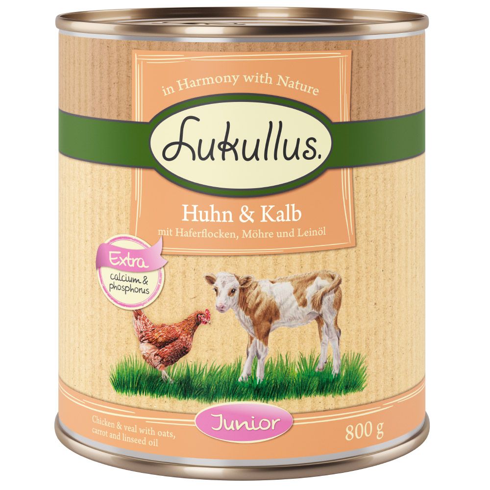 10 + 2 gratis! 12 x 800 g Lukullus Naturkost Junior Junior Huhn & Kalb mit Haferflocken, Möhre und Leinöl 10 + 2 gratis! 12 x 800 g Lukullus Naturkost Junior Junior Huhn & Kalb mit Haferflocken, Möhre und Leinöl von Lukullus