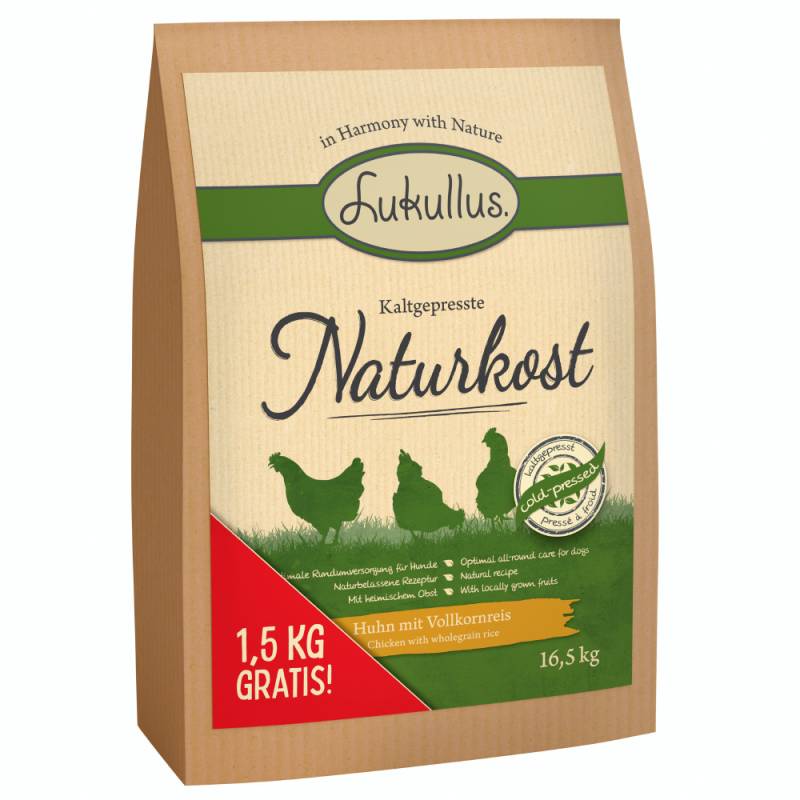 15 + 1,5 kg gratis! 16,5 kg Lukullus Kaltgepresst Huhn & Vollkornreis - 16,5 kg von Lukullus