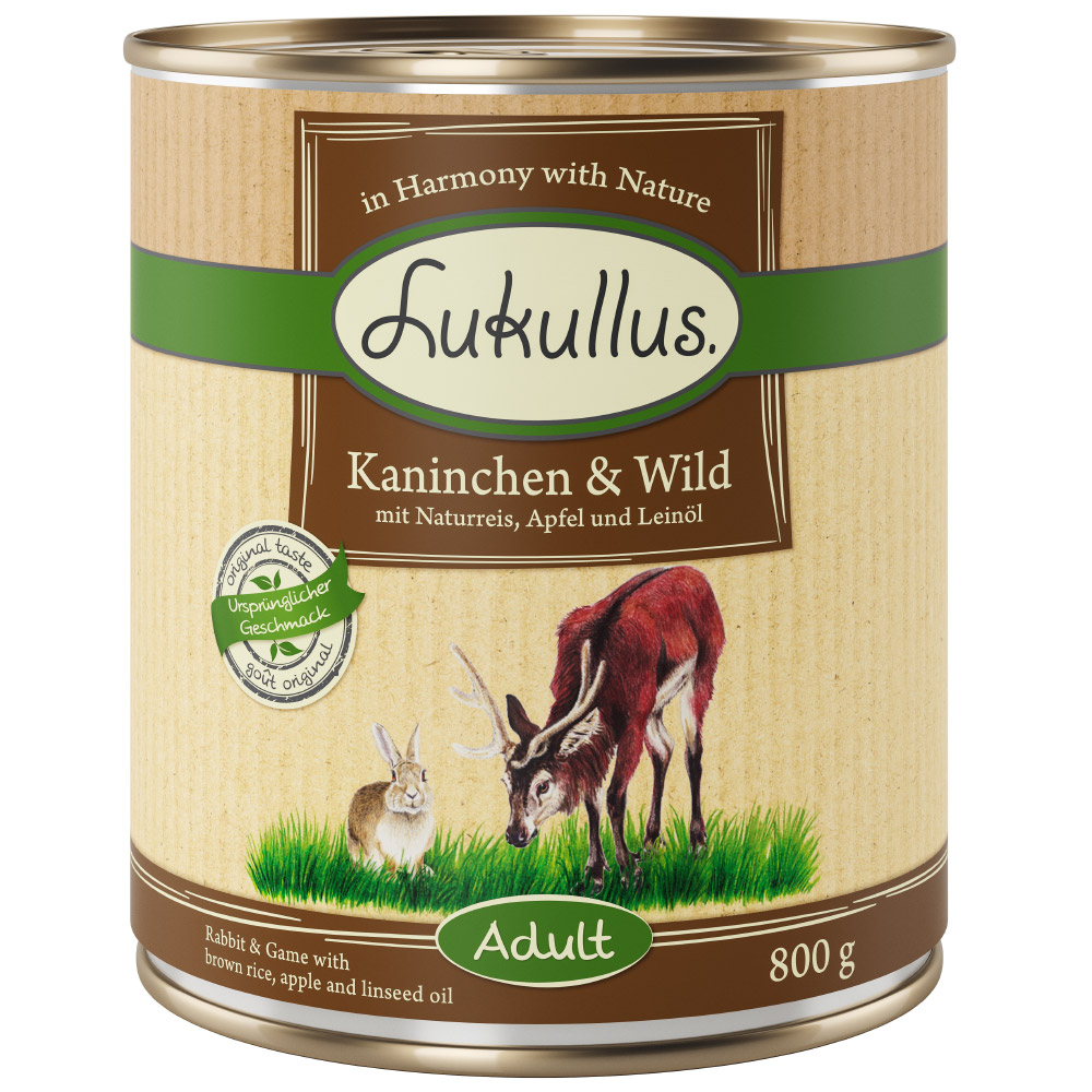 5 + 1 gratis! 6 x 800 g Lukullus Naturkost Adult / Junior / Senior - Adult: Kaninchen & Wild von Lukullus