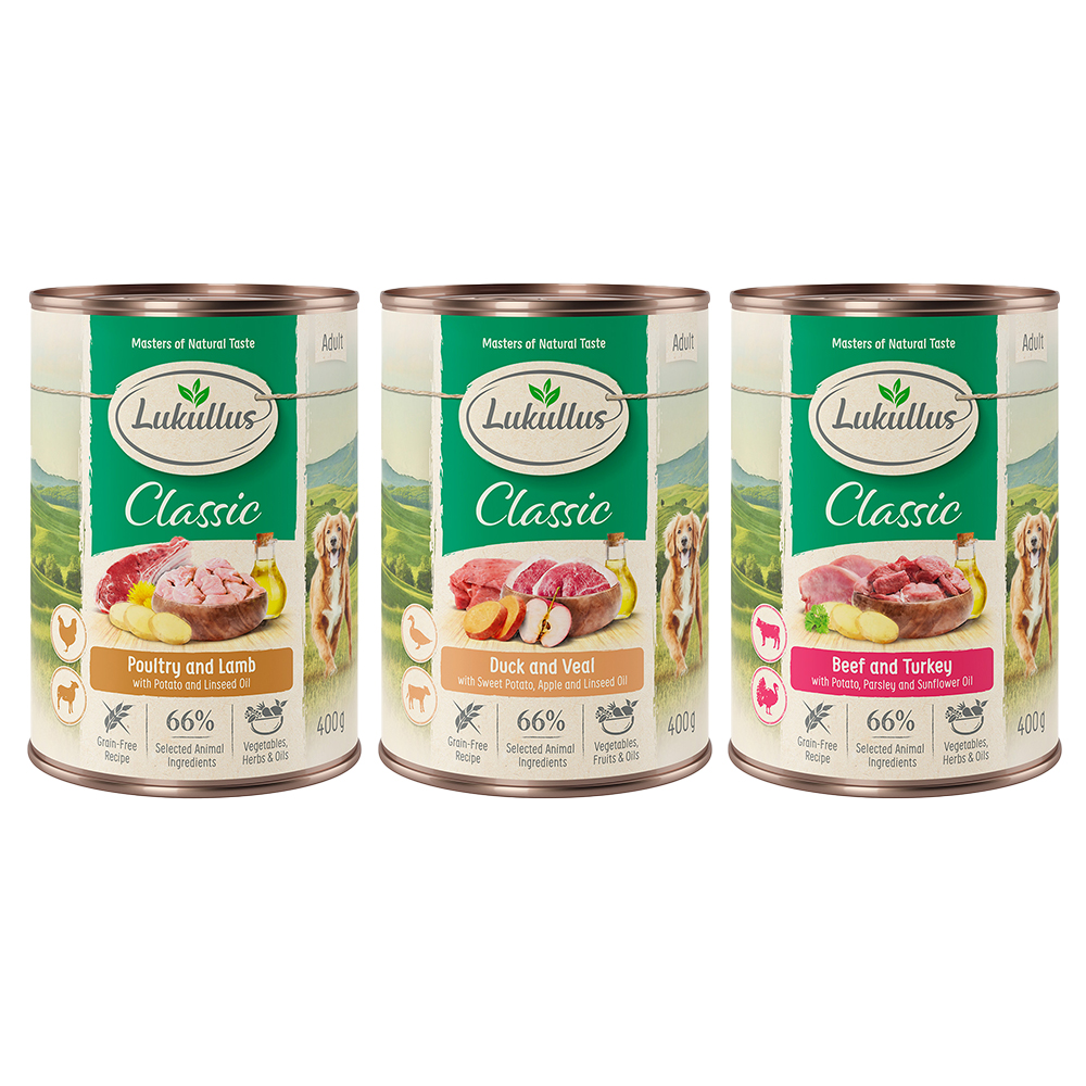 6 x 400 g Lukullus Naturkost zum Sonderpreis! - Adult Getreidefreie Mix (3 Sorten) von Lukullus