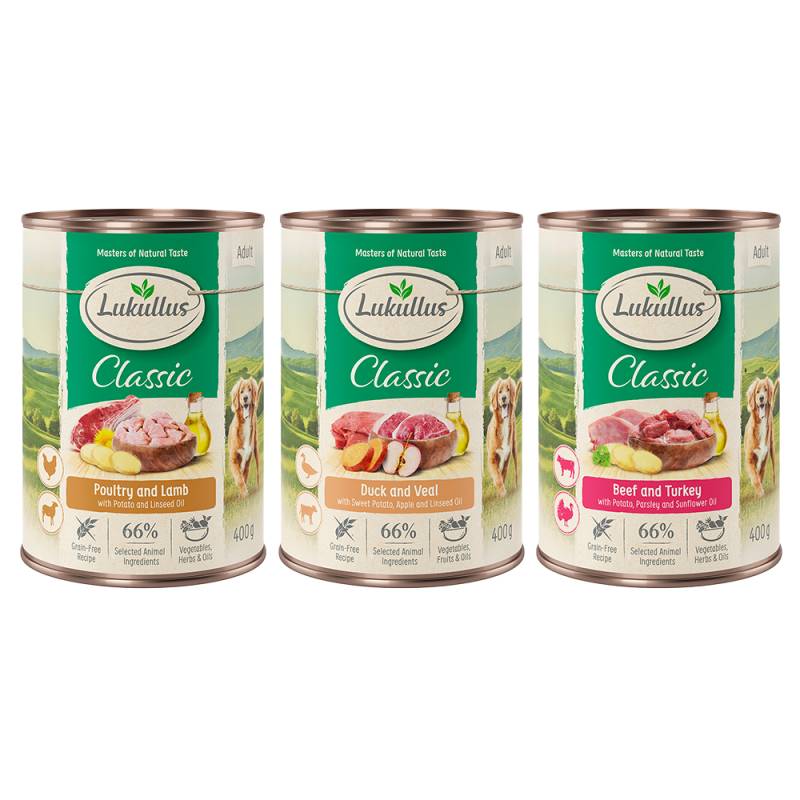 6 x 400 g Lukullus Naturkost zum Sonderpreis! - Adult Getreidefreie Mix (3 Sorten) von Lukullus