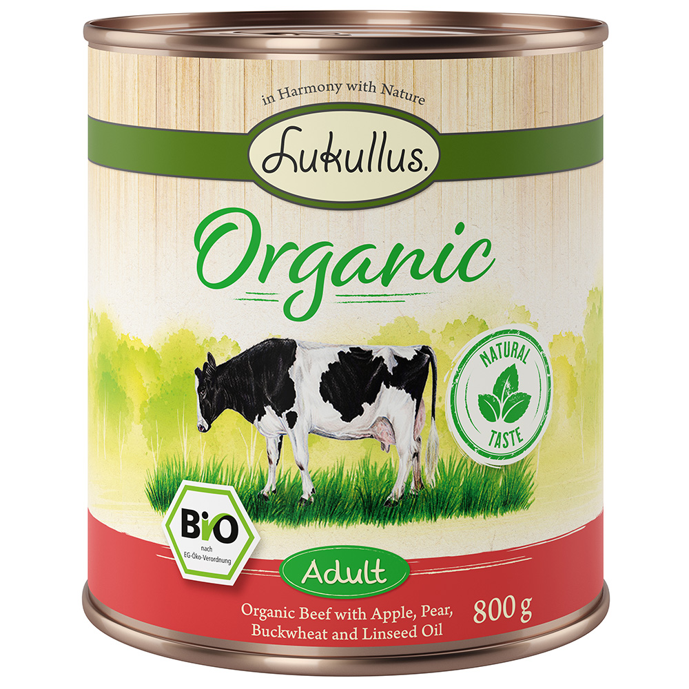 Lukullus Organic Adult Rind mit Apfel (glutenfrei) - 6 x 800 g von Lukullus