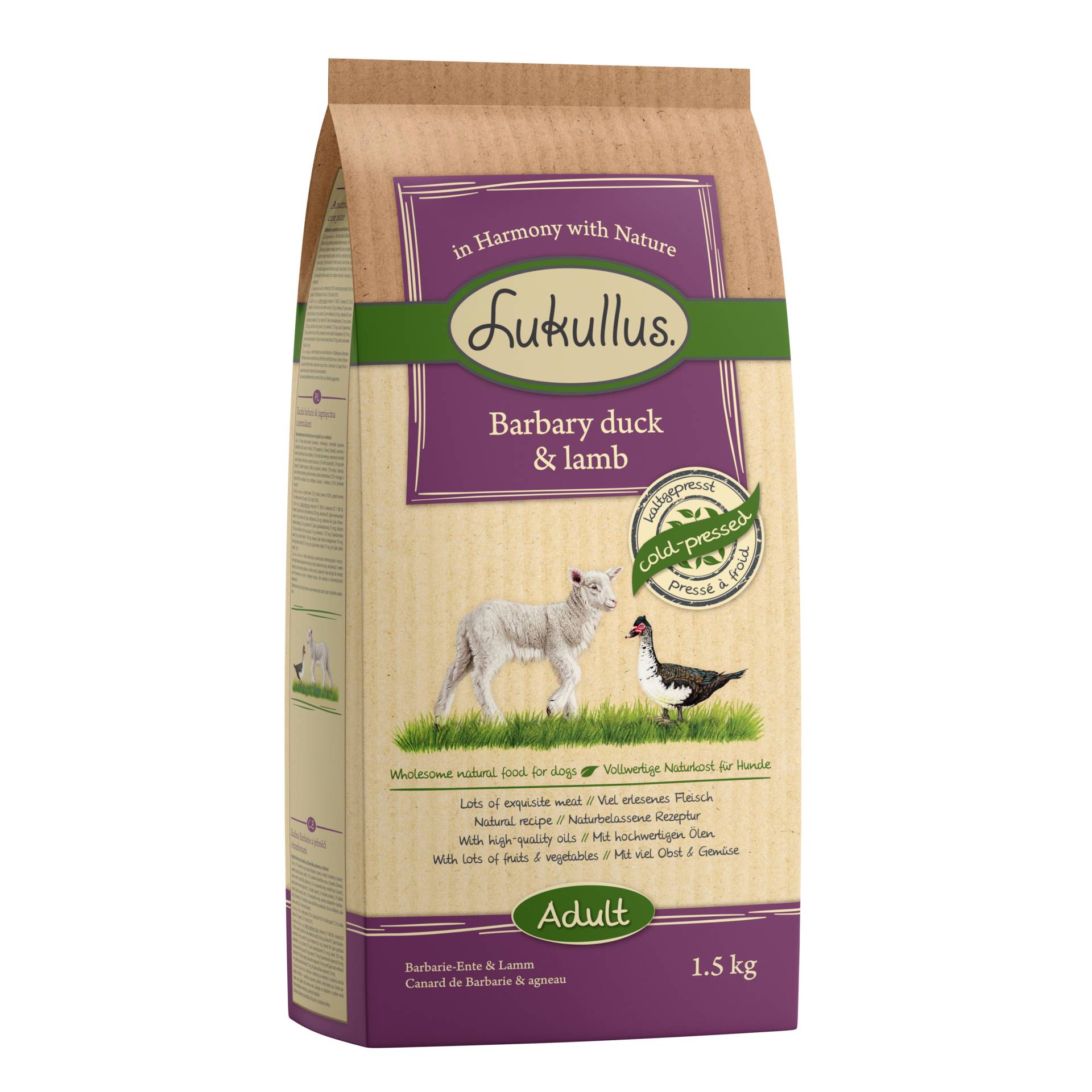 Lukullus Kaltgepresst Barbarie-Ente & Lamm - Sparpaket: 2 x 10 kg Lukullus Kaltgepresst Barbarie-Ente & Lamm - Sparpaket: 2 x 10 kg von Lukullus