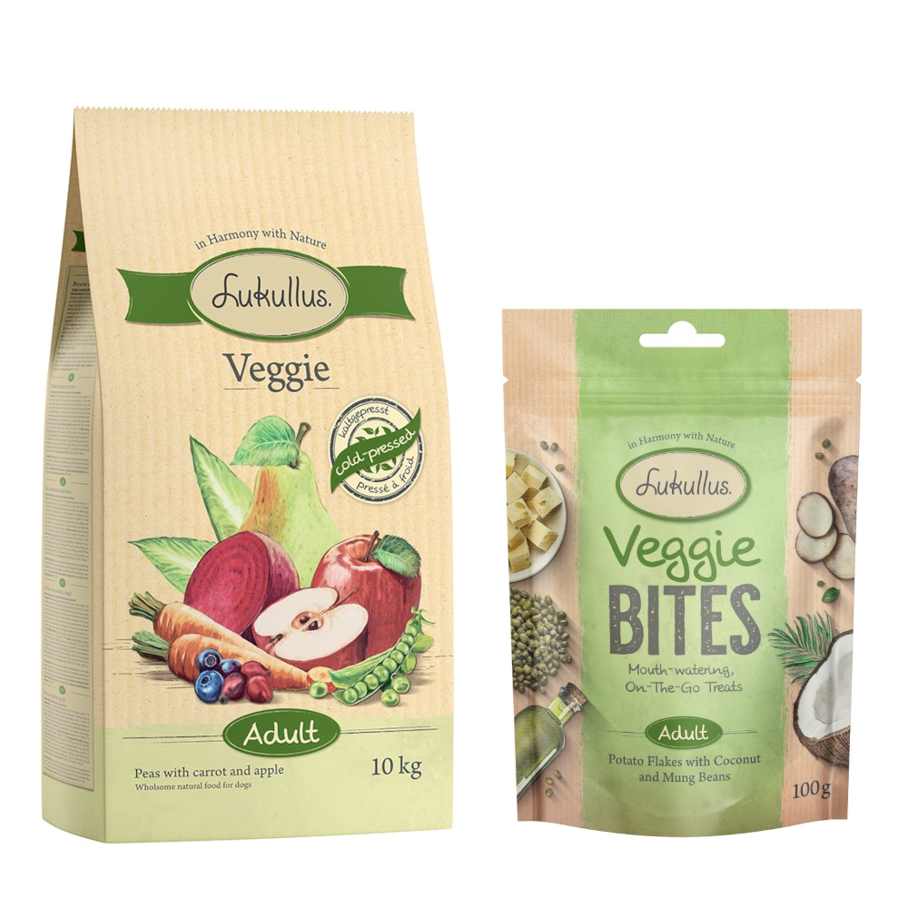 Lukullus Kombi-Paket: Kaltgepresst Veggie Trockenfutter + Veggie Bites Snack - 10 kg Kaltgepresst Veggie + 3 x 100 g Veggie Bites Lukullus Kombi-Paket: Kaltgepresst Veggie Trockenfutter + Veggie Bites Snack - 10 kg Kaltgepresst Veggie + 3 x 100 g Veggie Bites von Lukullus