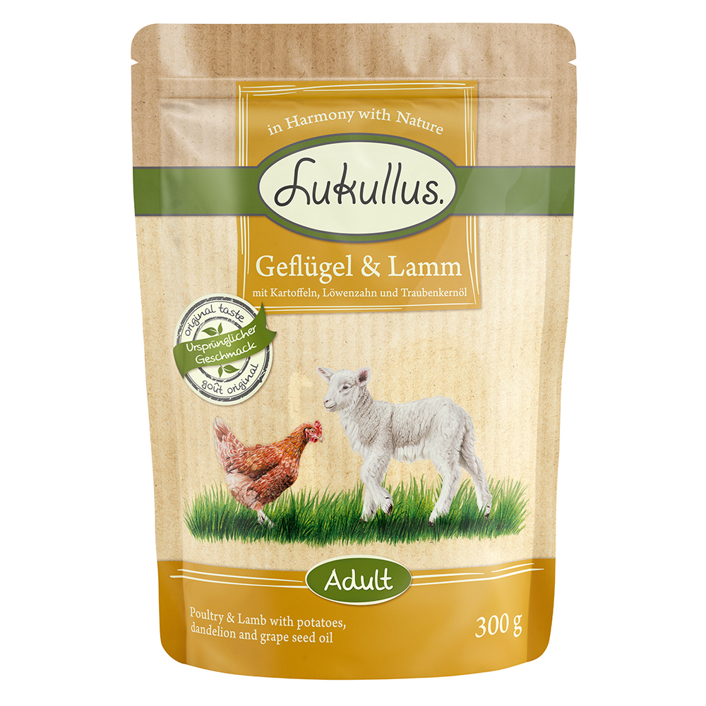 Lukullus Naturkost Adult Getreidefrei Frischebeutel 6 x 300 g - Geflügel & Lamm von Lukullus