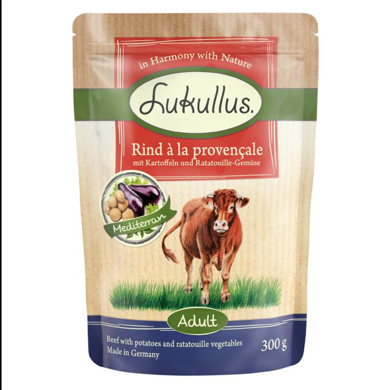 Lukullus Naturkost Adult Getreidefrei Frischebeutel 6 x 300 g - Rind à la Provençale von Lukullus