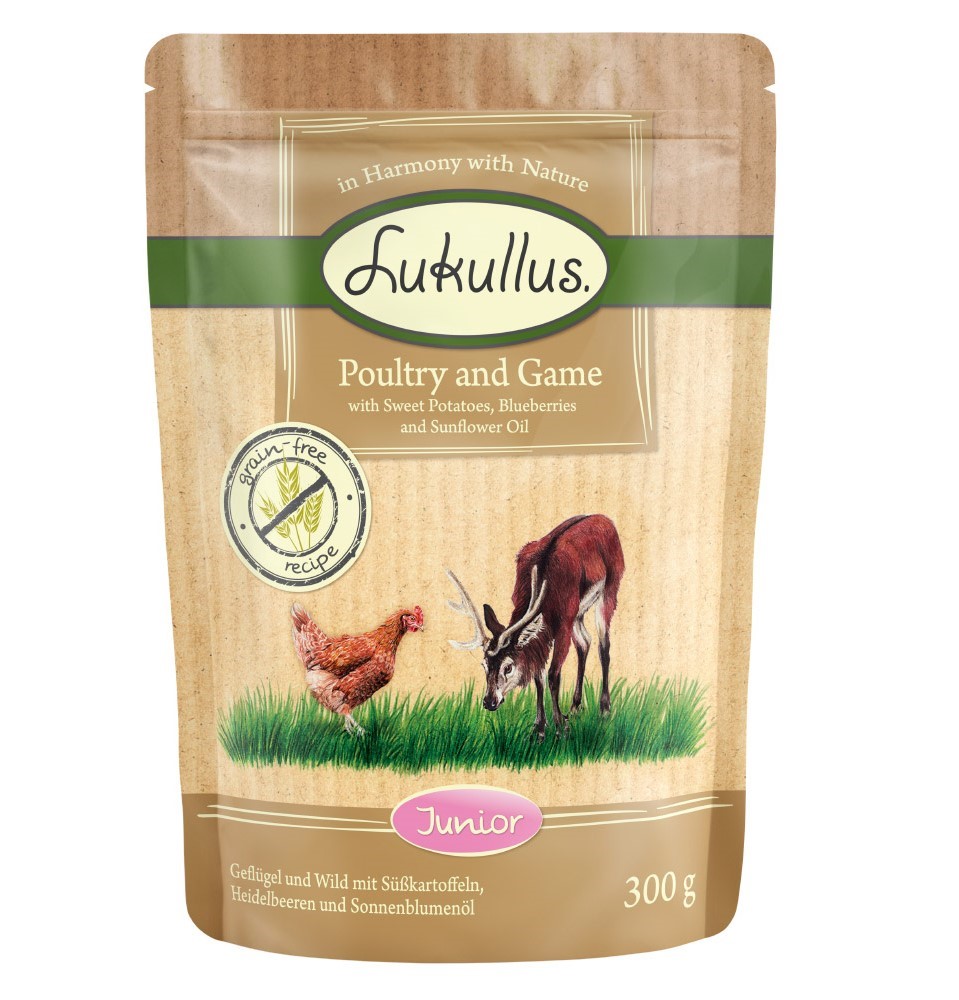 Lukullus Naturkost Junior Getreidefrei Frischebeutel 6 x 300 g - Geflügel & Wild Lukullus Naturkost Junior Getreidefrei Frischebeutel 6 x 300 g - Geflügel & Wild von Lukullus