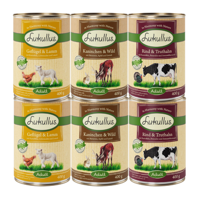 Probiermix Lukullus Naturkost Adult - 6 x 400 g (3 Sorten) von Lukullus