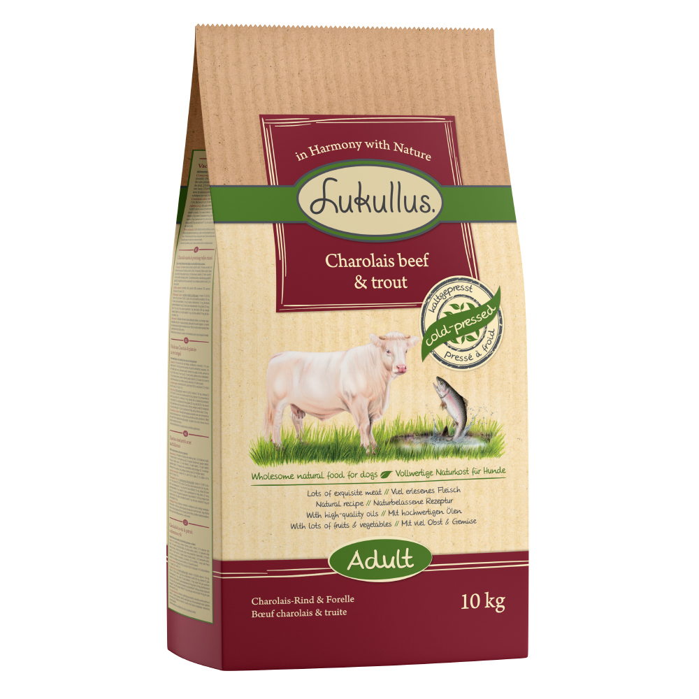 Sparpaket Lukullus 2 x 10/15 kg - Adult Charolais-Rind & Forelle (2 x 10 kg) von Lukullus