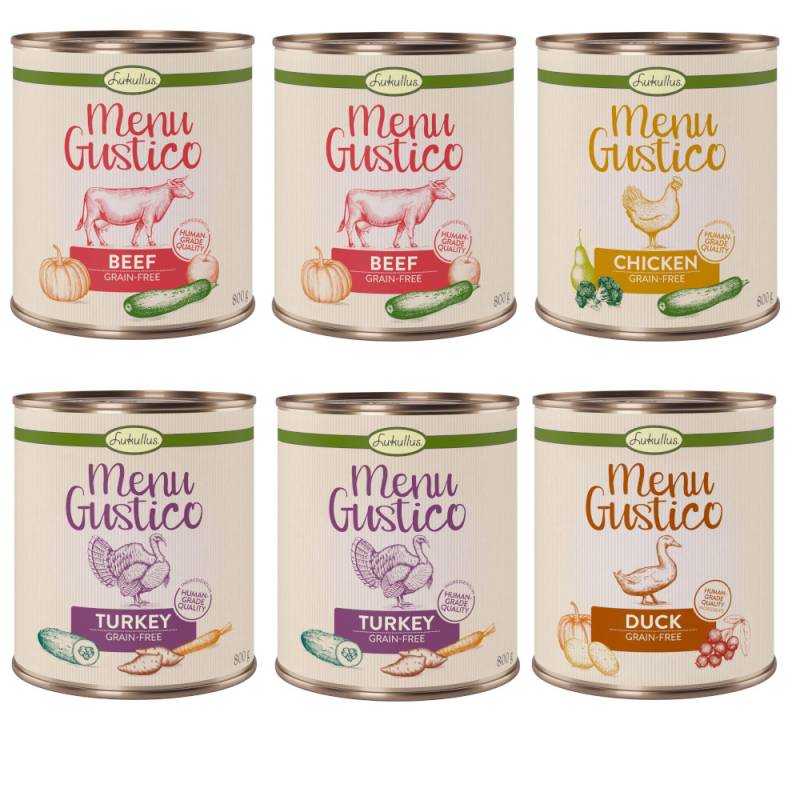Sparpaket Lukullus Menu Gustico 24 x 800 g  - Mixpaket: Pute, Rind, Huhn & Ente von Lukullus