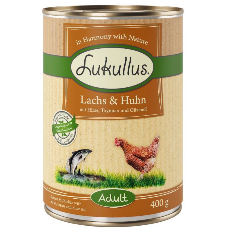 Sparpaket Lukullus Naturkost 24 x  400 g - Adult Lachs & Huhn von Lukullus