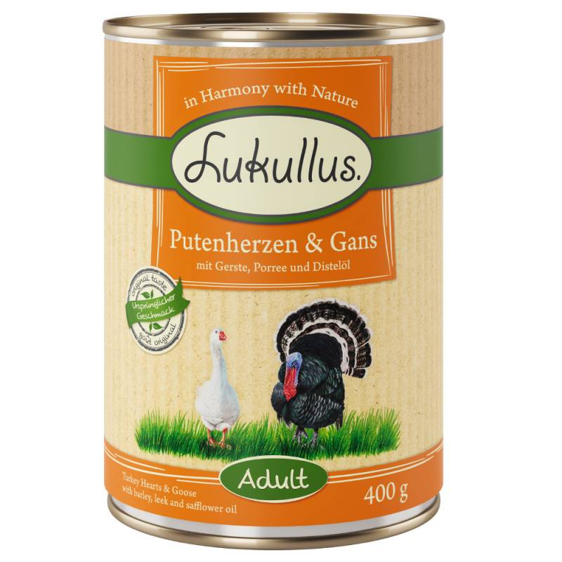 Sparpaket Lukullus Naturkost 24 x 400 g - Adult Putenherzen & Gans von Lukullus