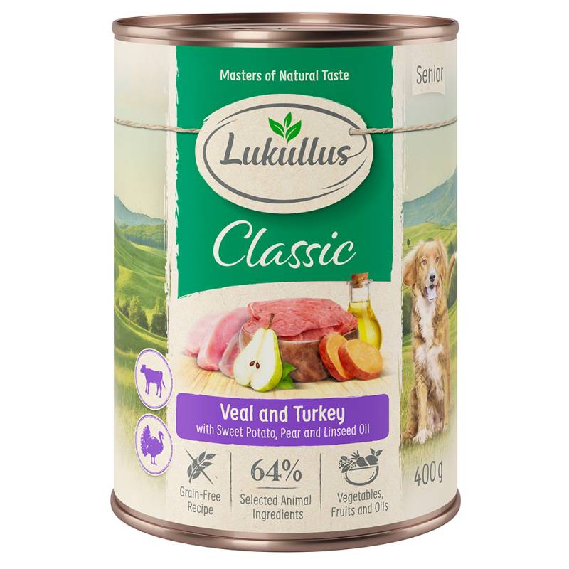 Sparpaket Lukullus Naturkost 24 x 400 g - Senior Kalb & Pute (getreidefrei) von Lukullus