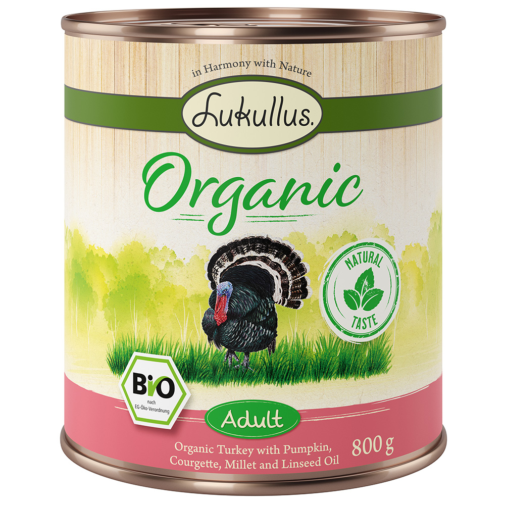 Sparpaket Lukullus Organic 12 x 800 g Adult Pute mit Zucchini (glutenfrei) von Lukullus