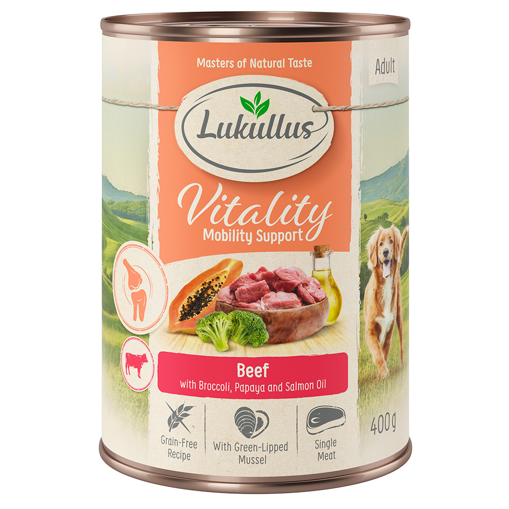 Sparpaket Lukullus Vitality 24 x 400 g - Unterstützung der Beweglichkeit: Rind (getreidefrei) von Lukullus