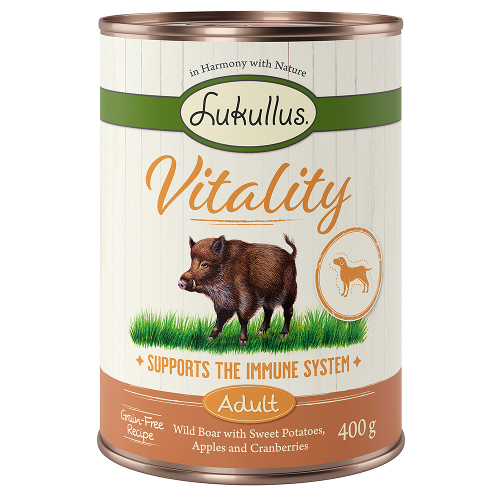 Sparpaket Lukullus Vitality 24 x 400 g - Unterstützung für das Immunsystem: Wildschwein (getreidefrei) von Lukullus