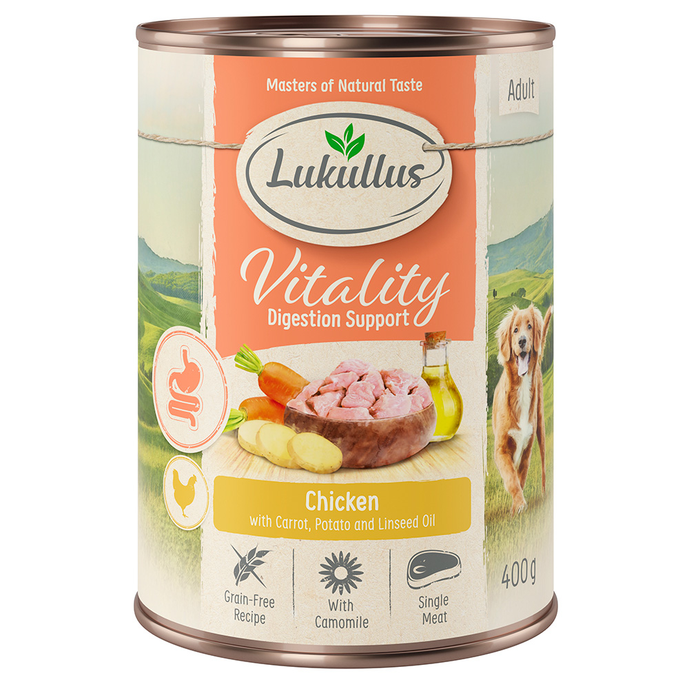Sparpaket Lukullus Vitality 24 x 400 g - Unterstützung der Verdauung: Huhn (getreidefrei) von Lukullus