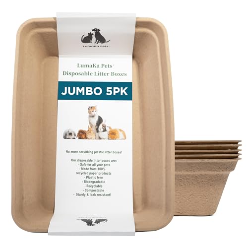 LumaKa Pets Einweg Katzentoilette: 5er-Pack/Jumbo – Einweg-Klo für Katzen, Kaninchen, Meerschweinchen oder Reisen – extra dick, sehr stabil, geruchs- und auslaufsicher & biologisch abbaubar (Jumbo) von LumaKa Pets