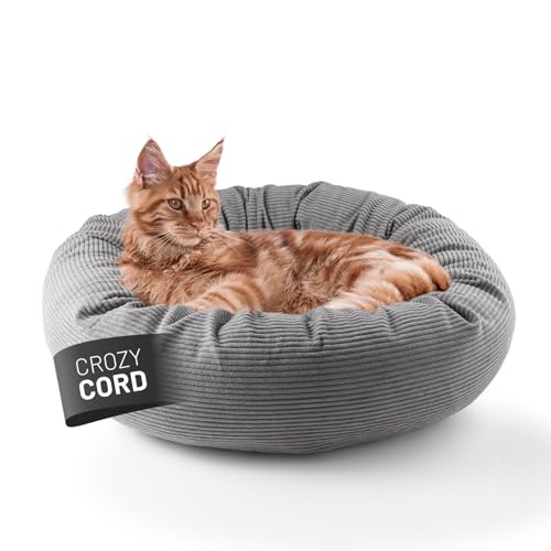 LUMALAND Komfort Katzenbett Cord, Ø 60 cm | Katzenhöhle Rutschfester Boden | Katzen Zubehör mit Softer Füllung & Cord-Bezug – alle Teile waschbar | Katzenkorb mit Reißverschluss und 15 cm hohem Rand von Lumaland