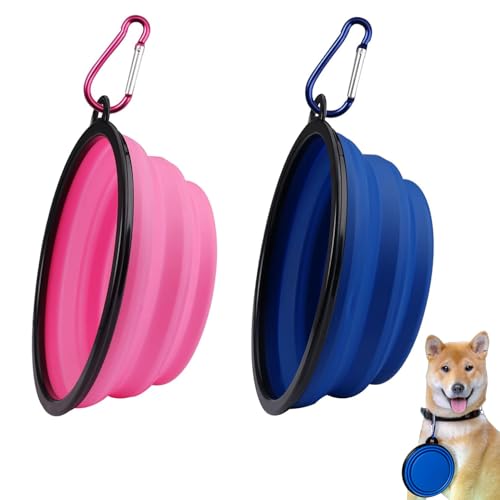 2 Stück Großer Hundenapf Faltbar, 1000 ml/35 oz Hund Reisenäpfe, Tragbarer Hundewasserfutternapf mit Bergsteigerkarabiner, Reisenapf aus Silikon, Haustier Katzen Futterbecher für Reisen, Wandern von LuminaryLair