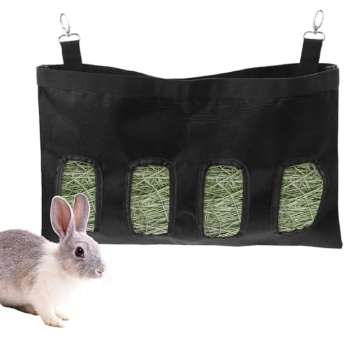 Kleintiere Heutasche, 4 Fenster Heu-Futterbeutel, Waschbar Hängende, Meerschweinchen Futterstation, Oxford-Stoff Kleintier-Futterspender, Kaninchen Heu Futtersäcke, für Chinchilla Hamster(Schwarz) von LuminaryLair