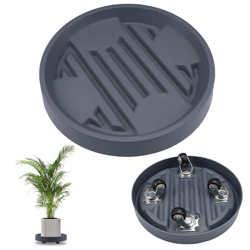 Plant Caddy mit Rädern,22.5x18.5x5.2cm Rund Rollbrett Pflanzen,Tablett Blumentopfwagen,Runder Kunststoffe Pflanzenroller,Bewegliches Pflanzentablett,Blumenroller Außenbereich und Innenbereich(Grau) von LuminaryLair