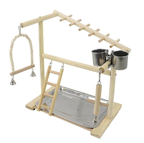 Vogelspielplatz Papagei Spielständer Holzstange Turnhalle Leiter Hängeschaukeln Edelstahl Futternapf Kleine Vögel Zubehör Übung（36.7cm*23cm*39.5cm） von Luminexia