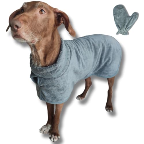 Bademantel Set für Hunde, Hundebademantel und Handschuh aus Mikrofaser für kleine,mittlere und große Hunde - Grau Badetuch Hund Hundehandtuch schnell trocknend, super saugfähig, für Hunde und Katzen Bademantel Set für Hunde, Hundebademantel und Handschuh aus Mikrofaser für kleine,mittlere und große Hunde - Grau Badetuch Hund Hundehandtuch schnell trocknend, super saugfähig, für Hunde und Katzen von Luminoza
