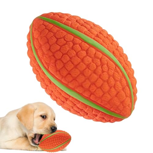 Hundespielzeug-Ball, quietschendes Spielzeug, Rugbby-Ball, Zahnreinigung, Kauspielzeug, quietschendes Latex-Gummi, Hundespielzeug, Bissfest, Zahntrainingsspielzeug für Hunde, 9,3 x 5,5 x 5,2 cm von Lumiscent