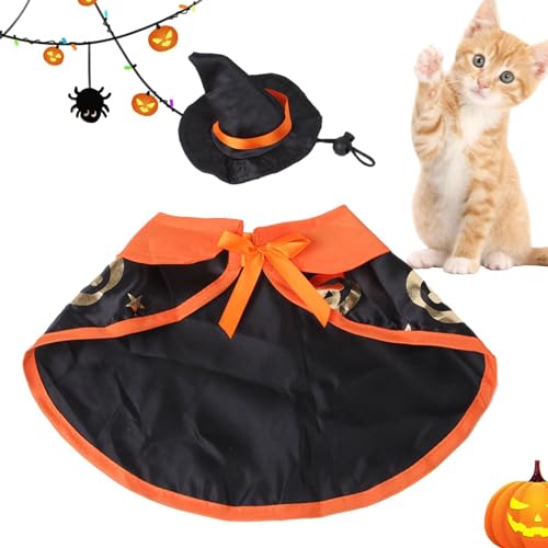 Katze Halloween Kostüme, Katze Kleidung mit Muster, Halloween Katze Hexenhut Cosplay, Vampir Kostüm Cosplay für Kätzchen, Katzen und Hunde Klein von Lumiscent