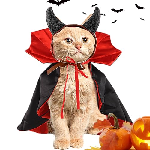 Katzen-Halloween-Kostüm, Katzenkleidung, Hundekleidung, Weihnachts-Outfit, Vampir-Gothic-Hundeumhang, Halloween-Haustierumhang, farbenfroher Haustierumhang mit Horn, kreative Urlaubskostüme für Katzen-Halloween-Kostüm, Katzenkleidung, Hundekleidung, Weihnachts-Outfit, Vampir-Gothic-Hundeumhang, Halloween-Haustierumhang, farbenfroher Haustierumhang mit Horn, kreative Urlaubskostüme für von Lumiscent