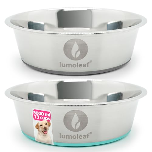 LumoLeaf Hundenapf Edelstahl Groß φ26cm, 2 x 3000ml Futternapf mit rutschfestem Silikonboden, Metall Wassernapf für Grosse, mittelgroße Hunde, Fressnapf Hund Spülmaschinenfest (Doppel Hundenapf) von LumoLeaf