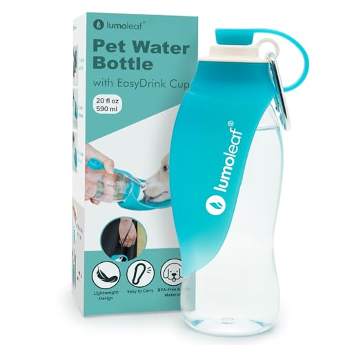 LumoLeaf Hundewasserflasche für Spaziergänge, tragbarer Wasserspender mit faltbarem Blatt-Napf – Leichte Reise-Flasche für kleine & mittelgroße Hunde, 590 ml von LumoLeaf