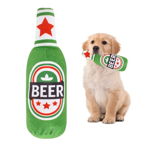 Lunaanda Plüsch Bierflasche Hundespielzeug,lustiges Quietsch-Hundespielzeug,Kauspielzeug für Hunde,Interaktives,Quietsch-für Kleine, Mittlere,Große (Grün) von Lunaanda
