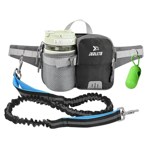 wasserdichte Hundegürteltasche mit Freihändiger Leine & Kotbeutelhalter – Verstellbarer Gürtel für Joggen, Wandern (Elastische Leine 120-175cm, Handyfach, Reflektierend) von Lunaanda