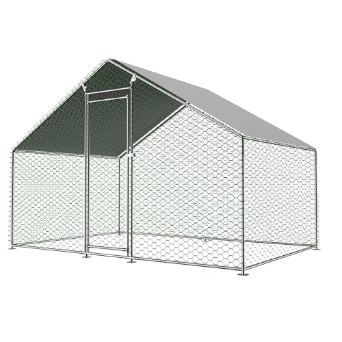 Freilaufgehege Hühnerstall 3x2x2m Verzinkter Stahl Freilaufgehege mit Sicherheitsschloss und Wasserdichtes PE-Tuch für Haustierkäfig Hühnerkäfig Vogelkäfig Kleintiere Silber von Lunanniu