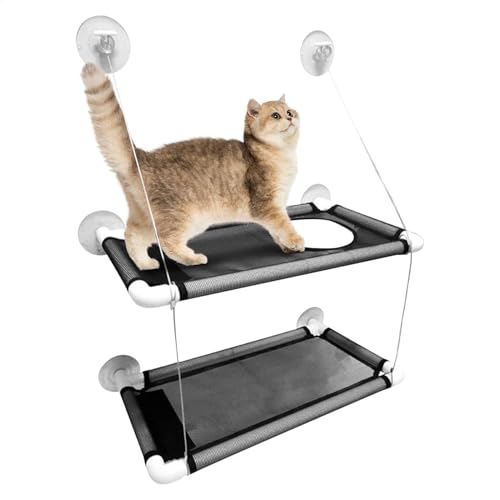 Lunaobrik Fenstersitz für Katzen, doppelschichtige Katzenhängematte, Fensterstange, montierter Kätzchensitz, Sicherheits-Haustierregale, platzsparend, im Wohnzimmer, Schlafzimmer Lunaobrik Fenstersitz für Katzen, doppelschichtige Katzenhängematte, Fensterstange, montierter Kätzchensitz, Sicherheits-Haustierregale, platzsparend, im Wohnzimmer, Schlafzimmer von Lunaobrik