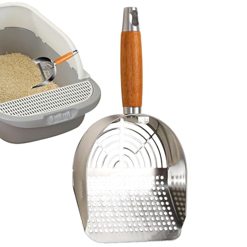 Lunaobrik Katzenstreu Schaufel, Edelstahlstreu -Schaufel - Kätzchen Poop Schaufel Hangable Pooper Scooper - Poop Sifting Tool wiederverwendbarer Kätzchen Pooper Lifter für Haustiergeschäfte von Lunaobrik