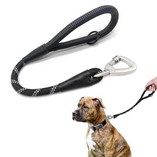 LunarCharm Kurze Hundeleine mit O-Ring Reflektierend für Große und Mittlere Hunde 30 cm Schwarz Starke und Strapazierfähige Führleine für Sicheren Halt von LunarCharm