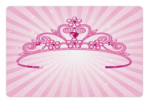 Lunarable Cartoon-Haustiermatte für Futter und Wasser, Cartoon-Kostüm, Krone, Diamant-Mädchen-Arrangement, rutschfeste Gummimatte für Hunde und Katzen, 45,7 x 30,5 cm, Fuchsia Pink von Lunarable